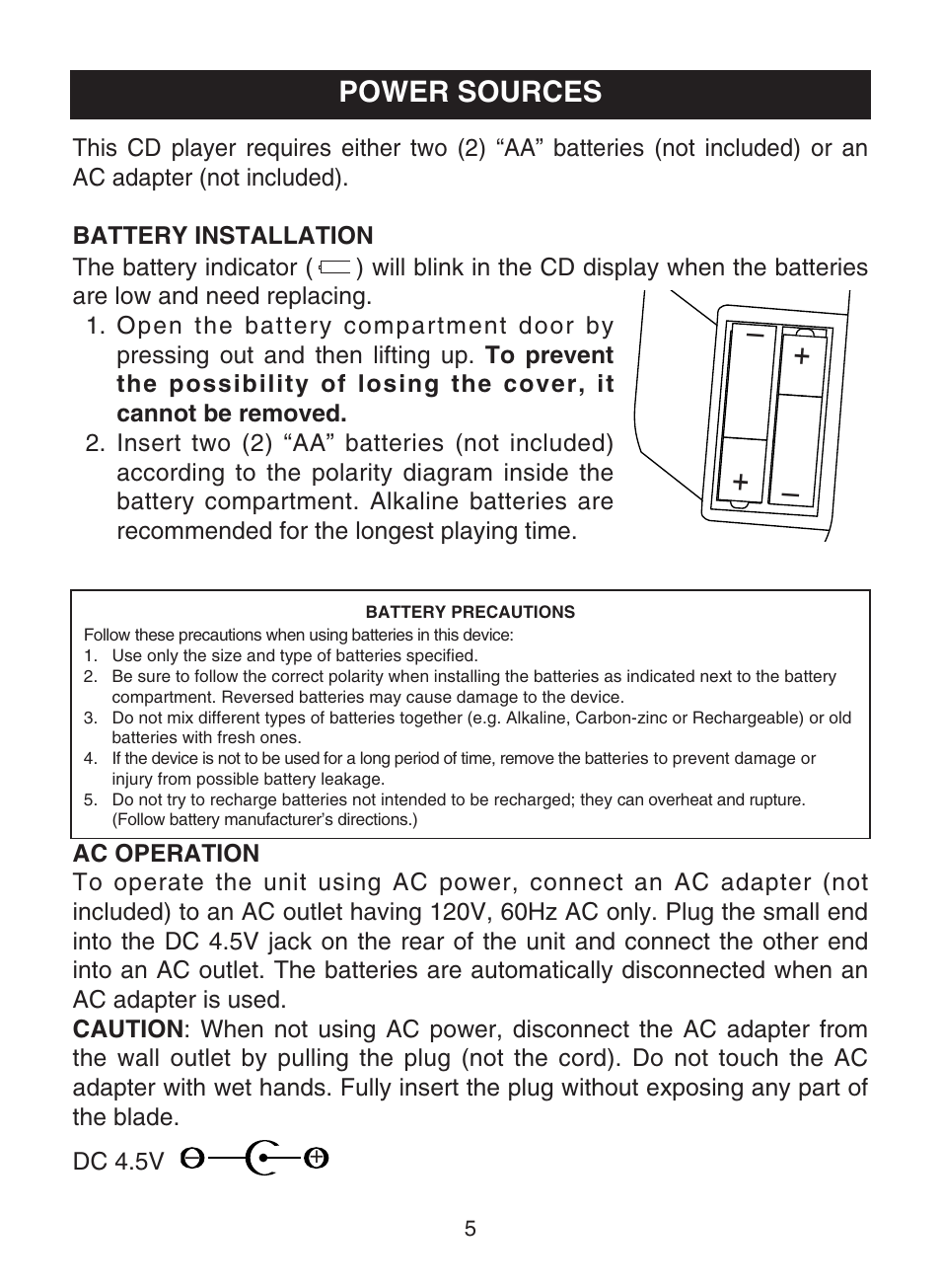 Power sources | Memorex MD6459 User Manual | Page 6 / 17