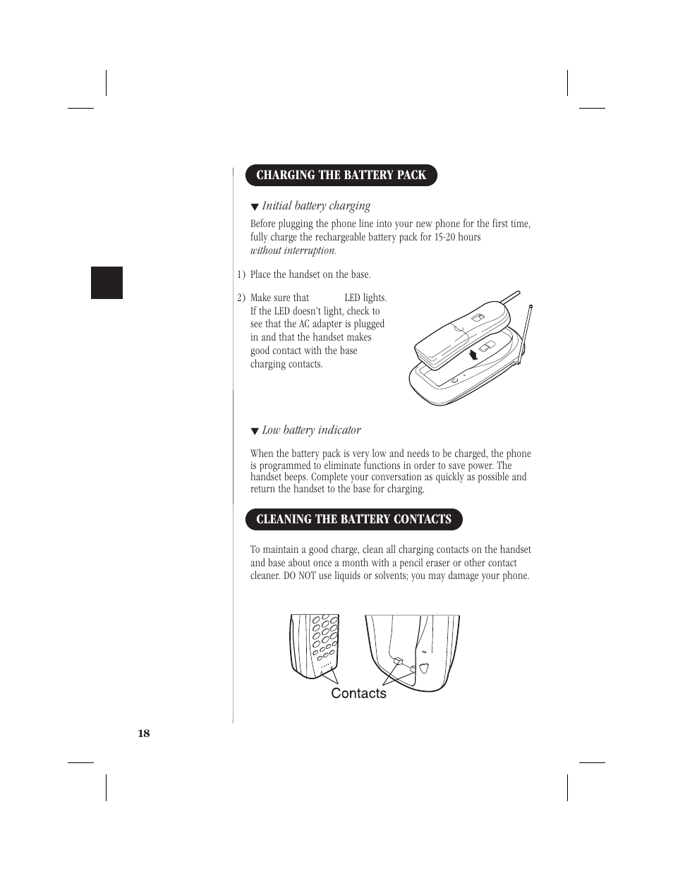 Charging the battery pack, Cleaning the battery contacts | Memorex MPH6928 User Manual | Page 19 / 80