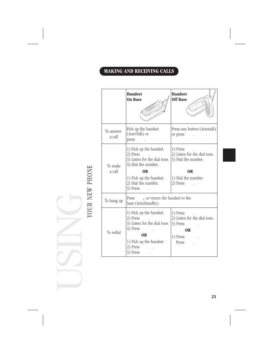 Usi ng, Your new phone | Memorex MPH6928 User Manual | Page 22 / 80