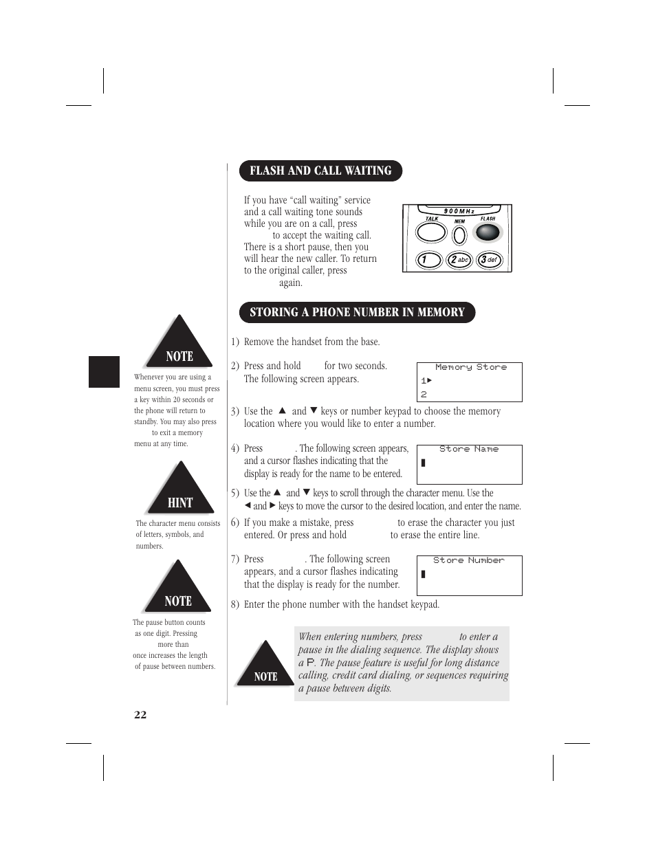 Hint, Flash and call waiting | Memorex MPH6928 User Manual | Page 23 / 80