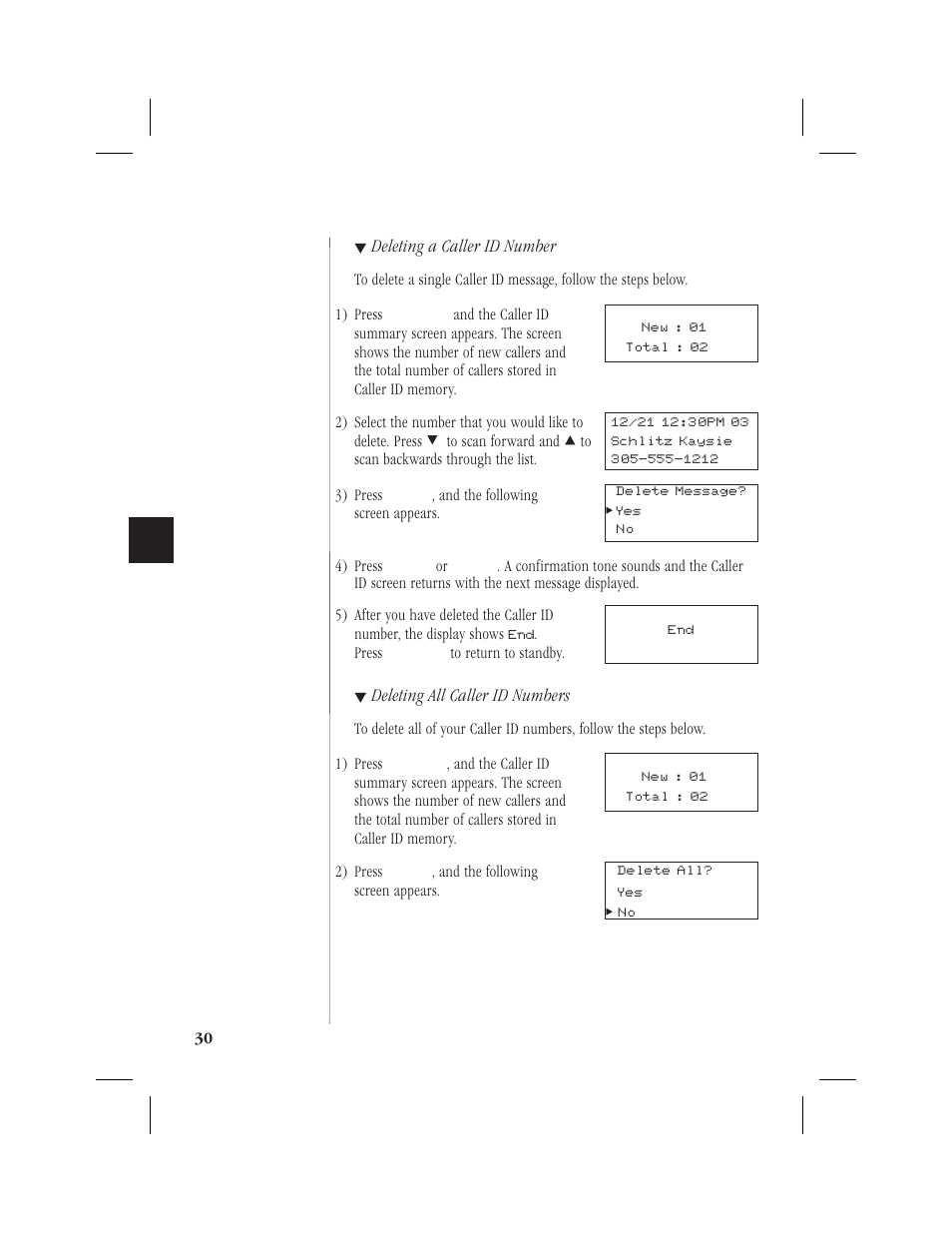 Deleting a caller id number, Deleting all caller id numbers | Memorex MPH6928 User Manual | Page 31 / 80