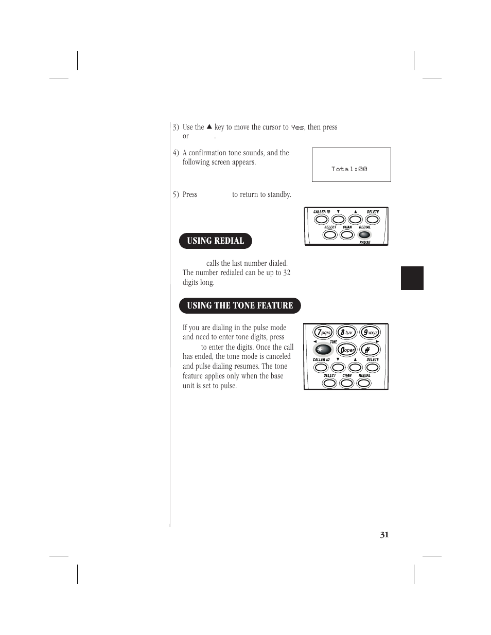 Using redial, Using the tone feature | Memorex MPH6928 User Manual | Page 32 / 80
