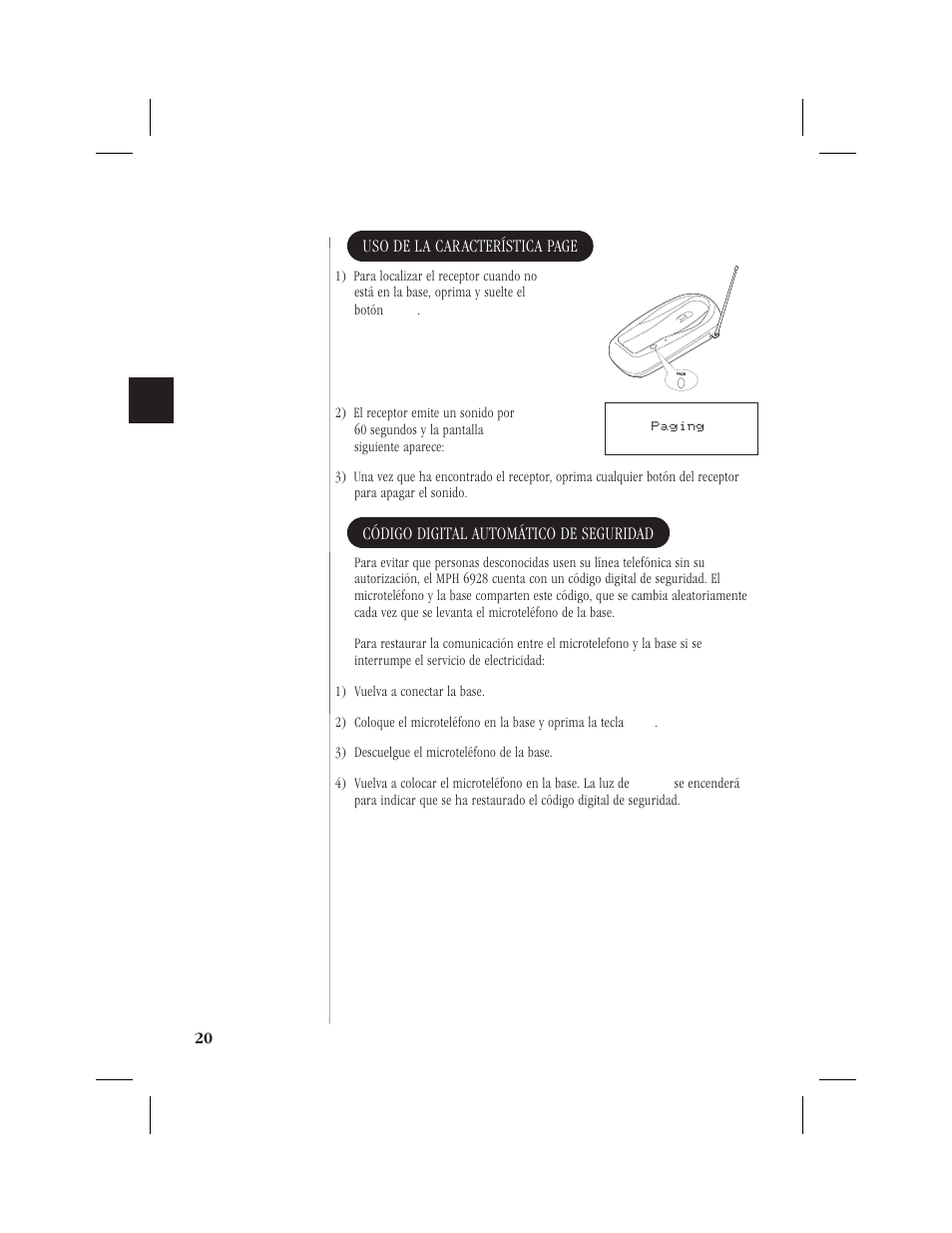 Uso de la característica page, Código digital automático de seguridad | Memorex MPH6928 User Manual | Page 61 / 80