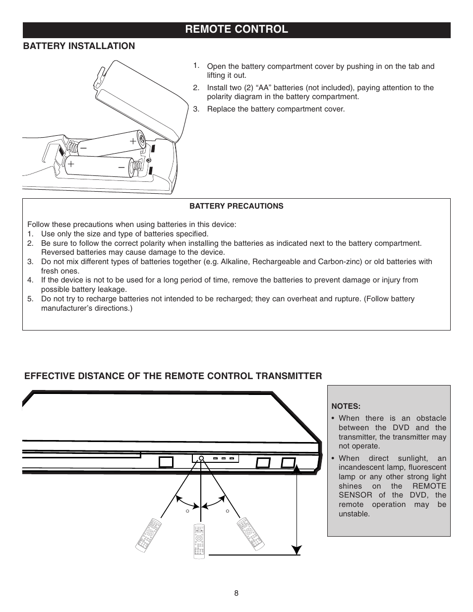 45 20ft, Remote control | Memorex MVD2022 User Manual | Page 9 / 35