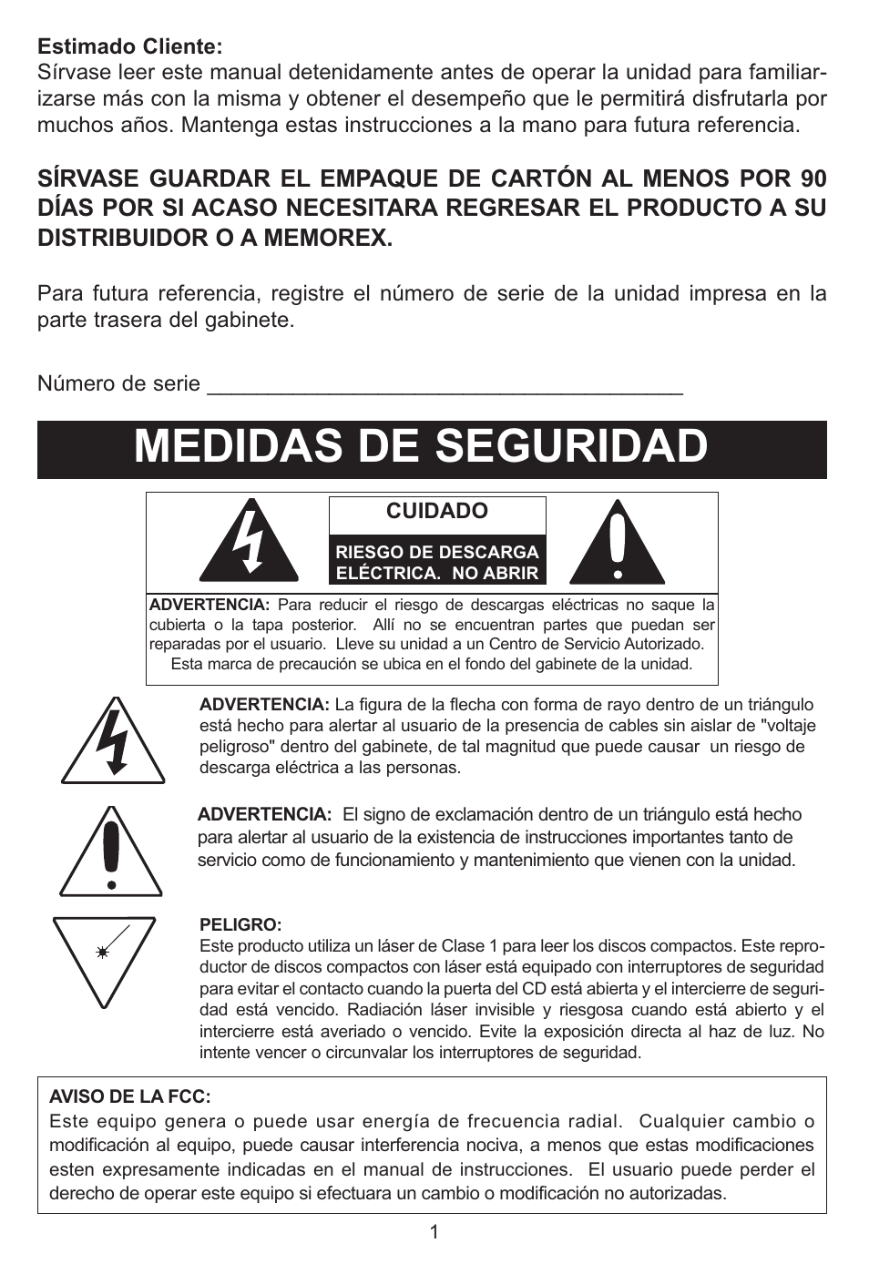 Medidas de seguridad | Memorex MP3134BLU User Manual | Page 21 / 40