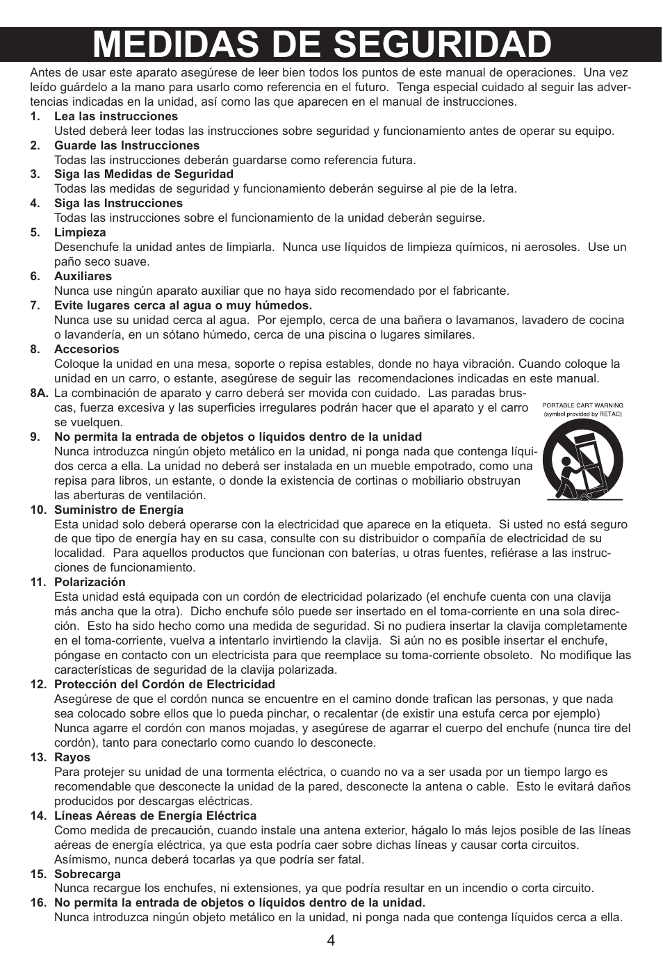 Medidas de seguridad | Memorex MP3134BLU User Manual | Page 24 / 40