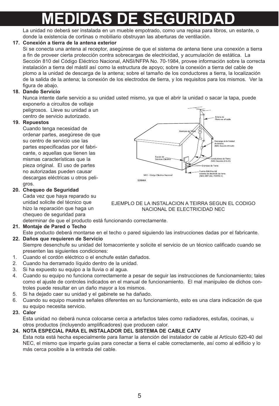 Medidas de seguridad | Memorex MP3134BLU User Manual | Page 25 / 40