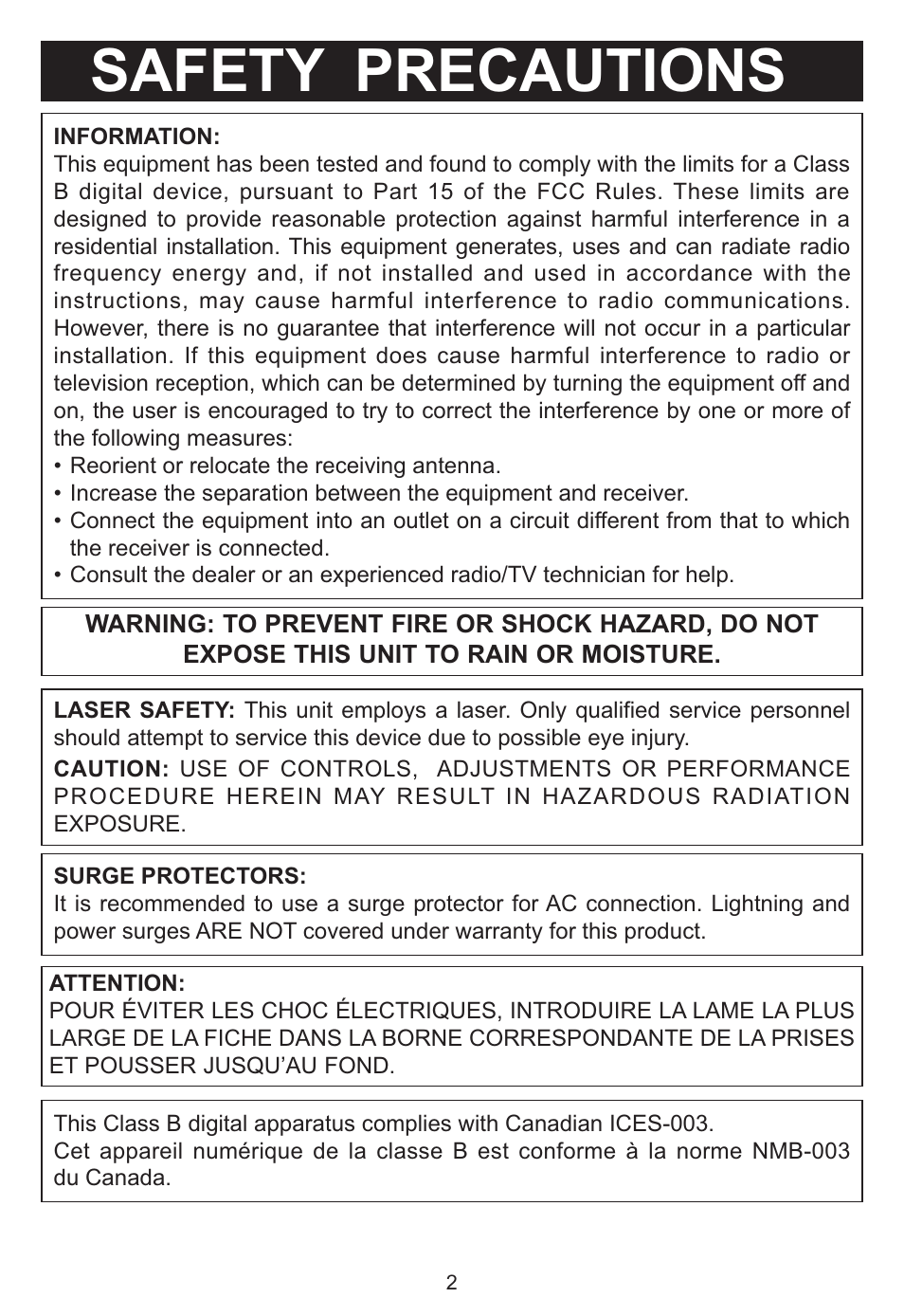 Safety precautions | Memorex MP3134BLU User Manual | Page 3 / 40