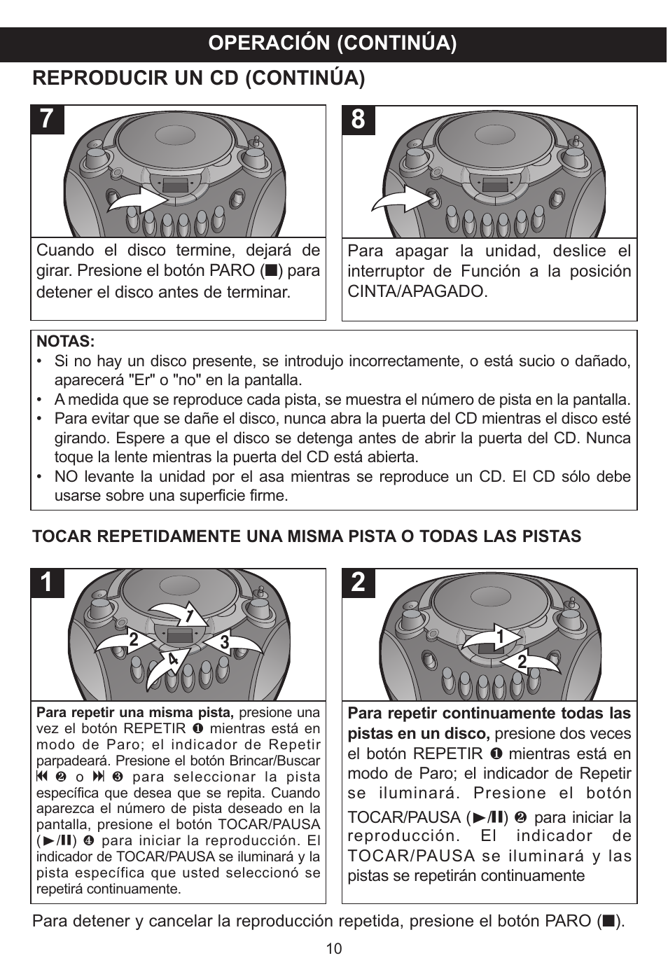 Operación (continúa), Reproducir un cd (continúa) | Memorex MP3134BLU User Manual | Page 30 / 40