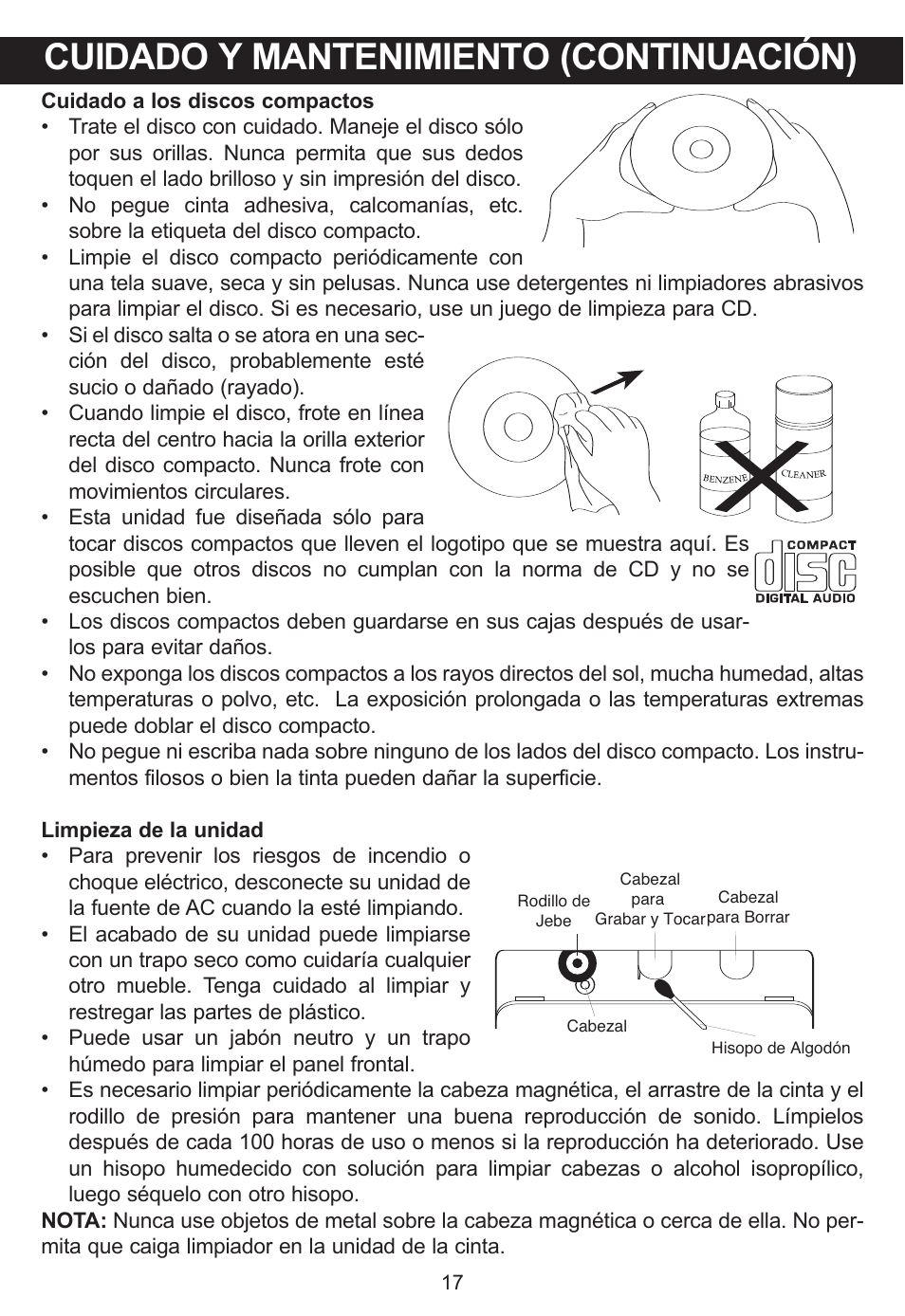 Cuidado y mantenimiento (continuación) | Memorex MP3134BLU User Manual | Page 37 / 40