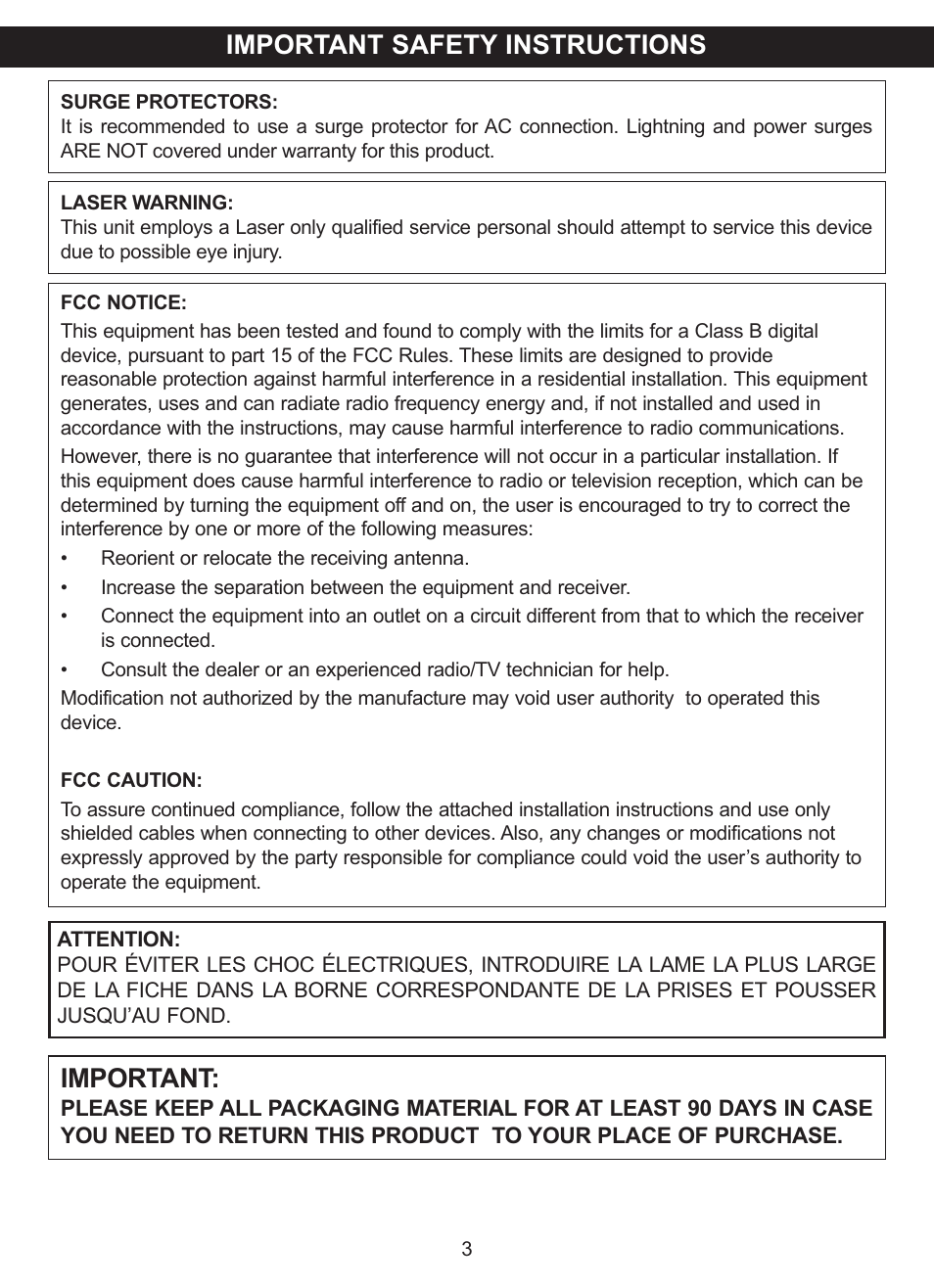 Important safety instructions, Important | Memorex MVDP1075 User Manual | Page 4 / 45