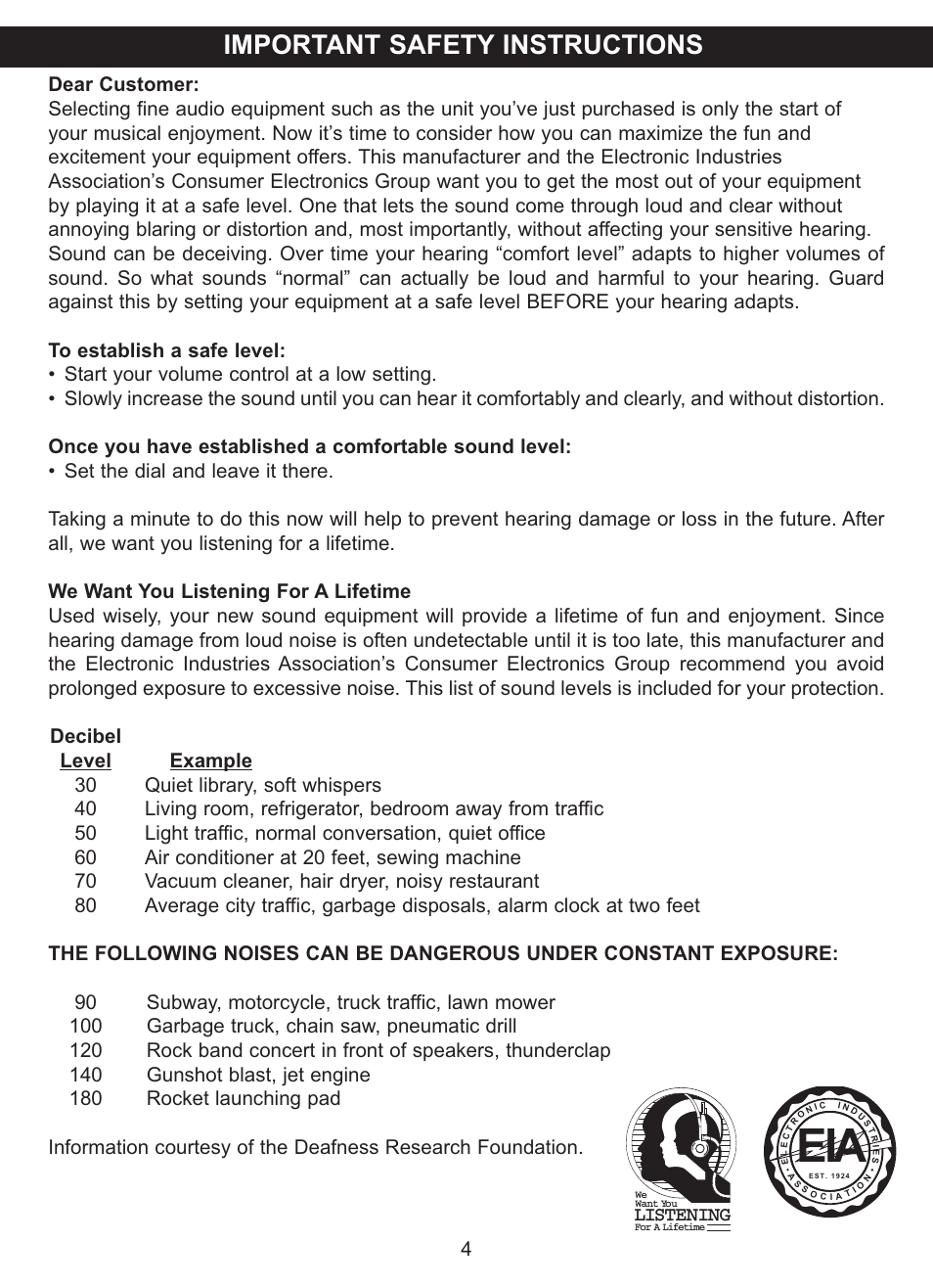 Important safety instructions, Listening | Memorex MVDP1075 User Manual | Page 5 / 45