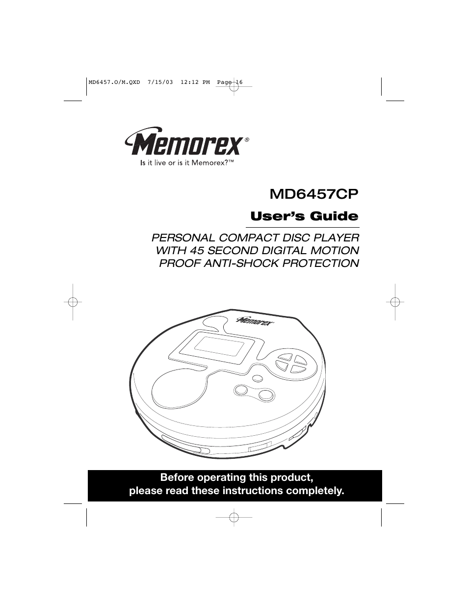 Memorex MD6457CP User Manual | 16 pages