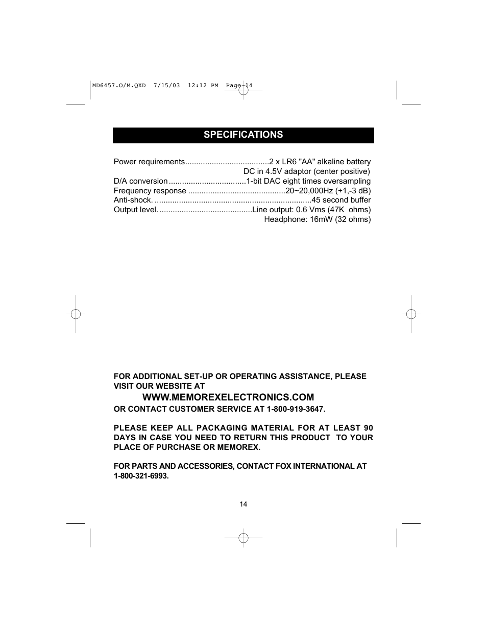 Memorex MD6457CP User Manual | Page 15 / 16