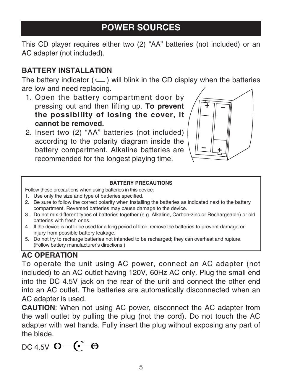 Power sources | Memorex MD6483 User Manual | Page 6 / 17