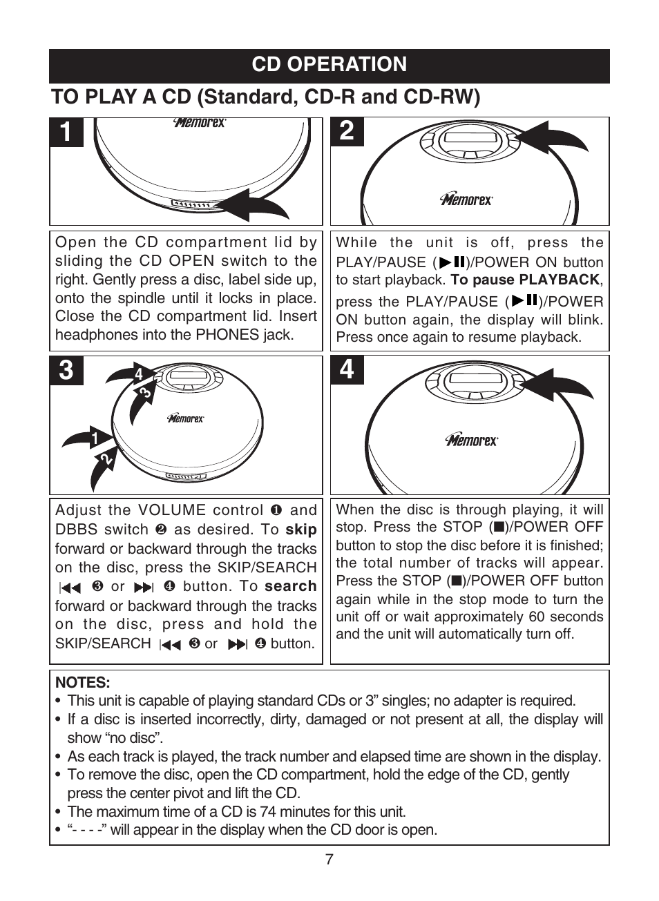 Cd operation | Memorex MD6483 User Manual | Page 8 / 17