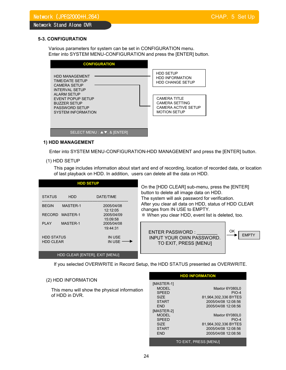 Chap. 5 set up | Memorex DVR H264 User Manual | Page 25 / 73