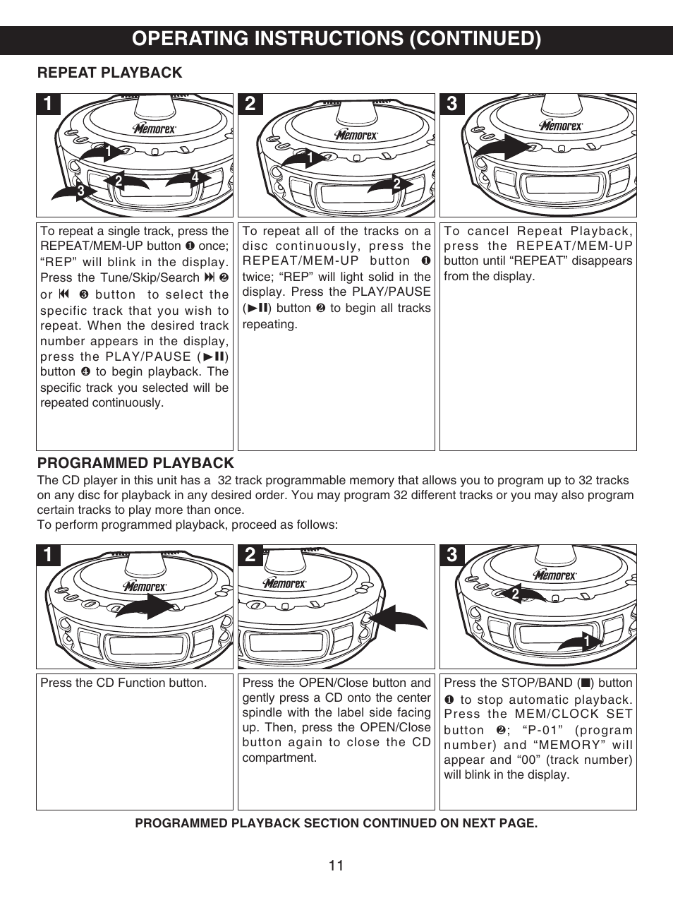Operating instructions (continued) | Memorex MX4107 User Manual | Page 12 / 17