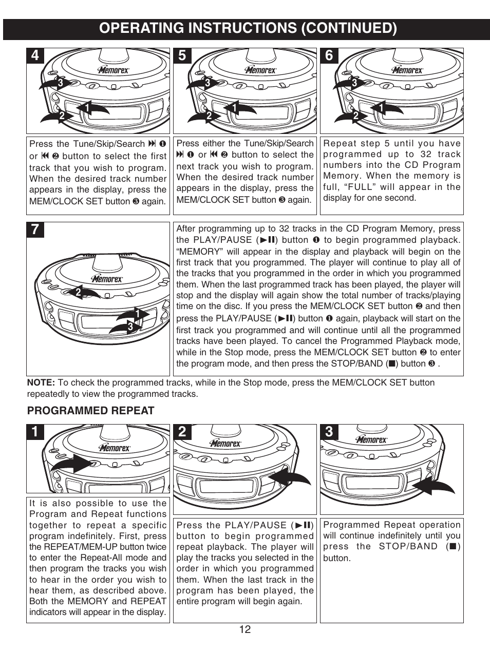 Operating instructions (continued) | Memorex MX4107 User Manual | Page 13 / 17