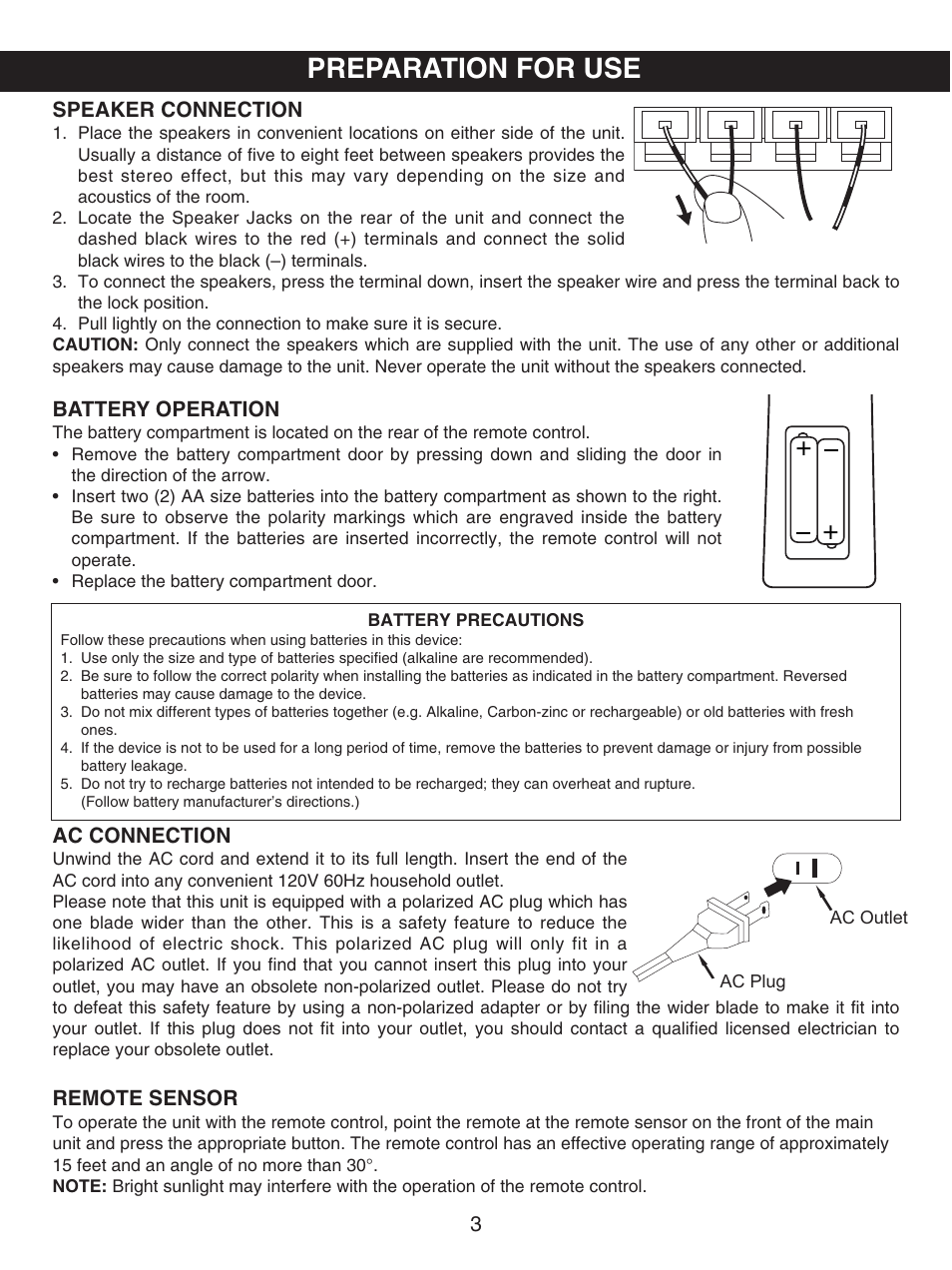 Preparation for use | Memorex MX4107 User Manual | Page 4 / 17