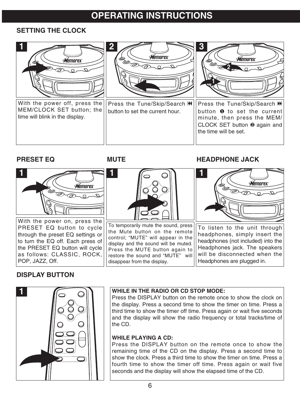 Operating instructions | Memorex MX4107 User Manual | Page 7 / 17