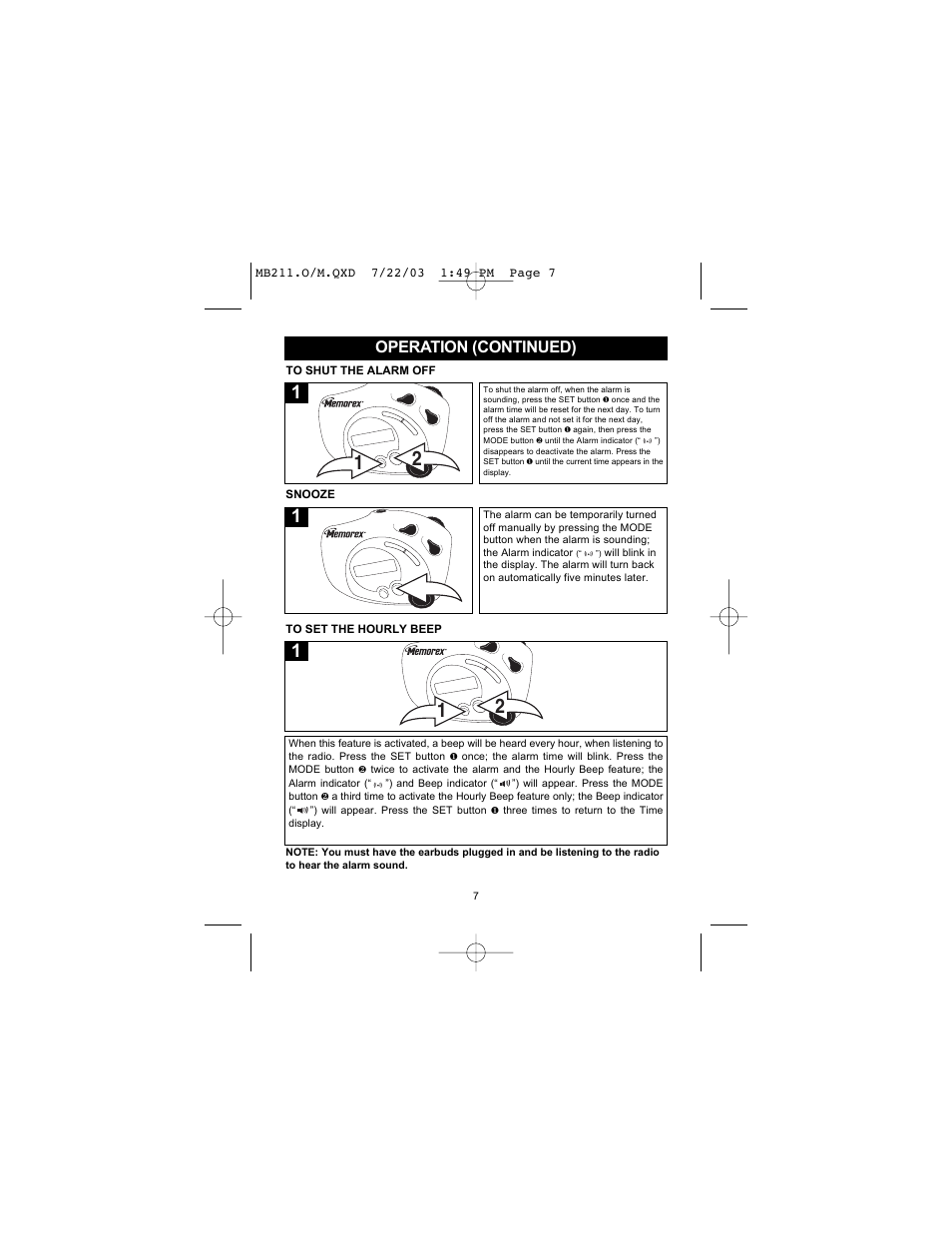 Operation (continued) | Memorex MB211 User Manual | Page 8 / 10