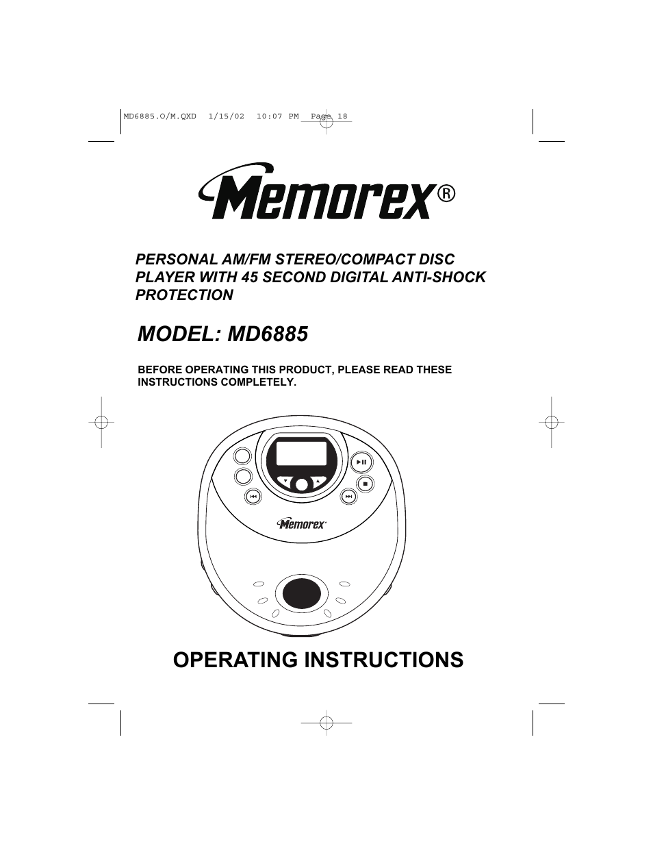 Memorex MD6885 User Manual | 18 pages