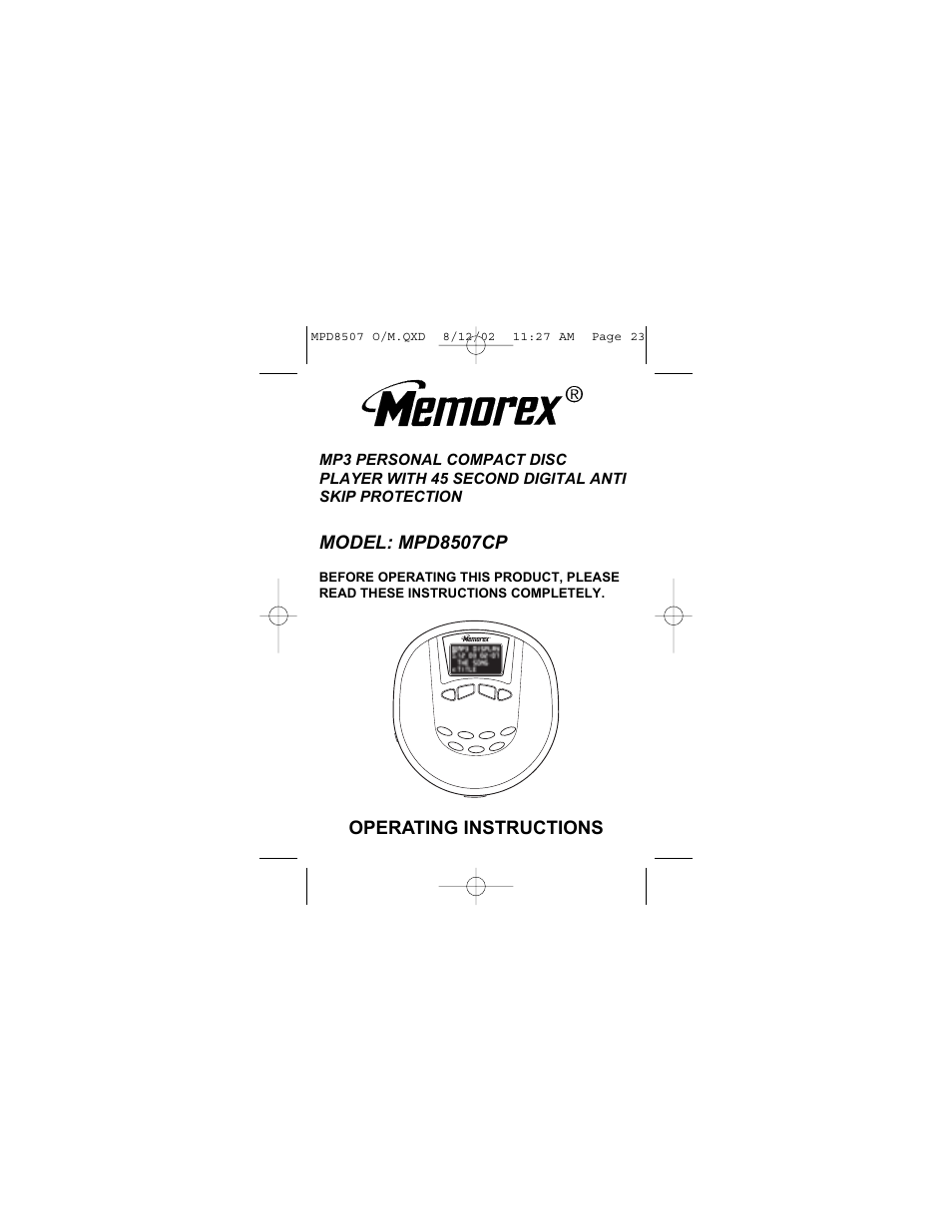 Memorex MPD8507 User Manual | 23 pages