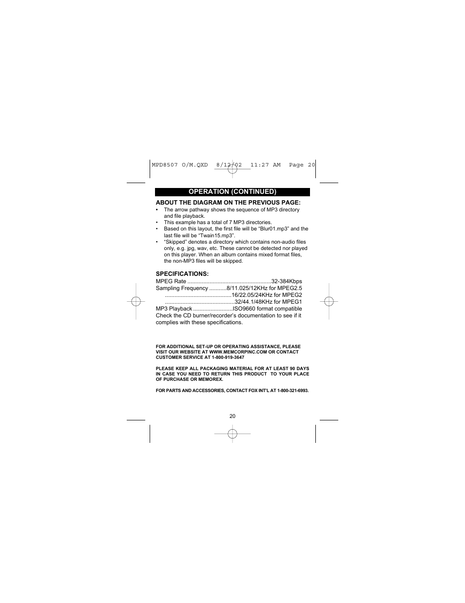 Operation (continued) | Memorex MPD8507 User Manual | Page 21 / 23