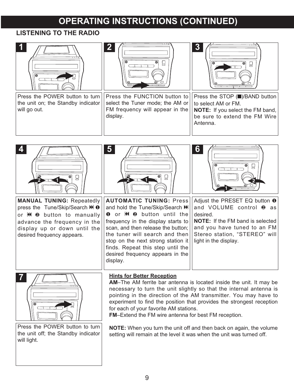 Operating instructions (continued) | Memorex MX4122 User Manual | Page 10 / 23