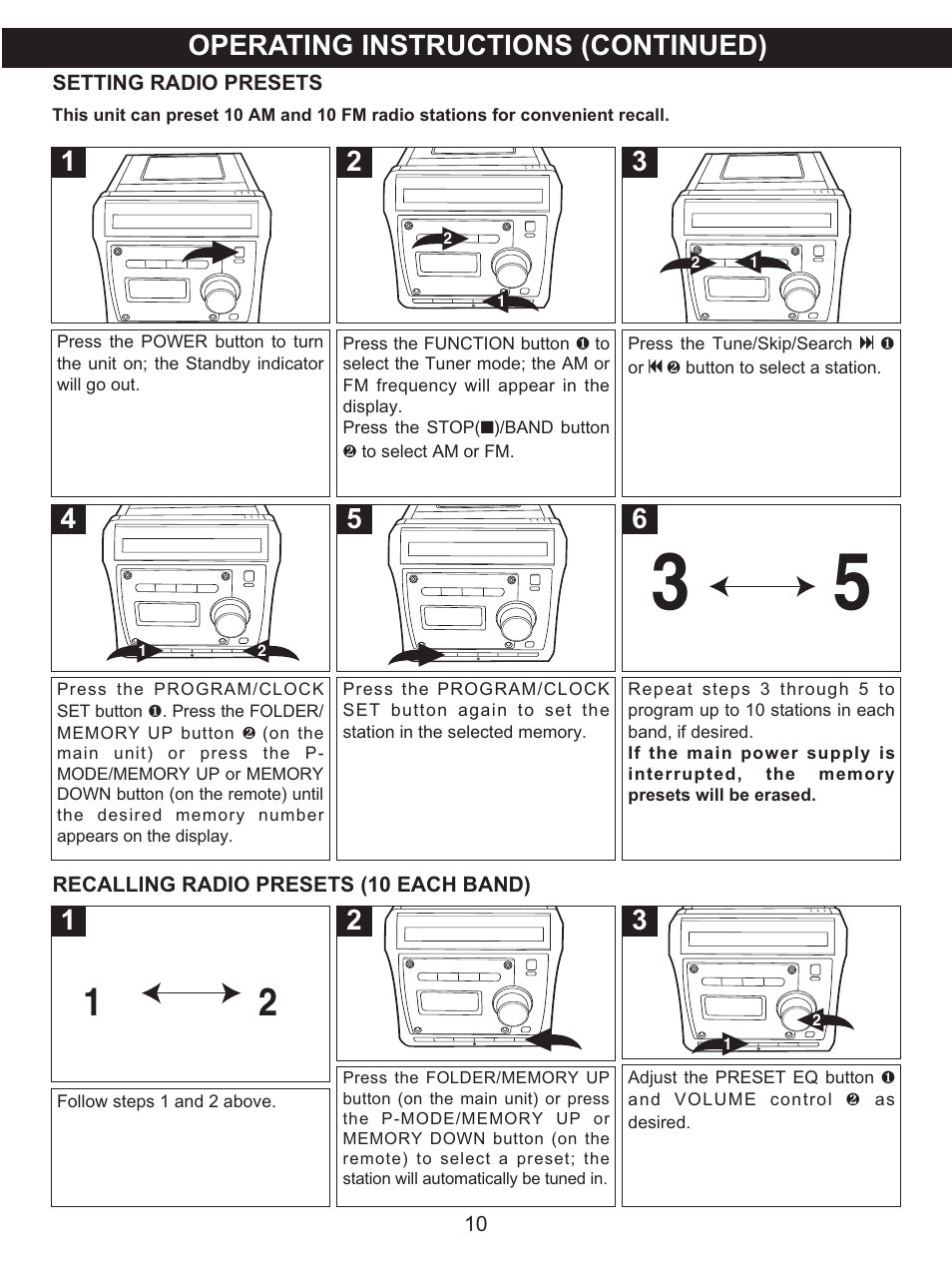 Operating instructions (continued) | Memorex MX4122 User Manual | Page 11 / 23