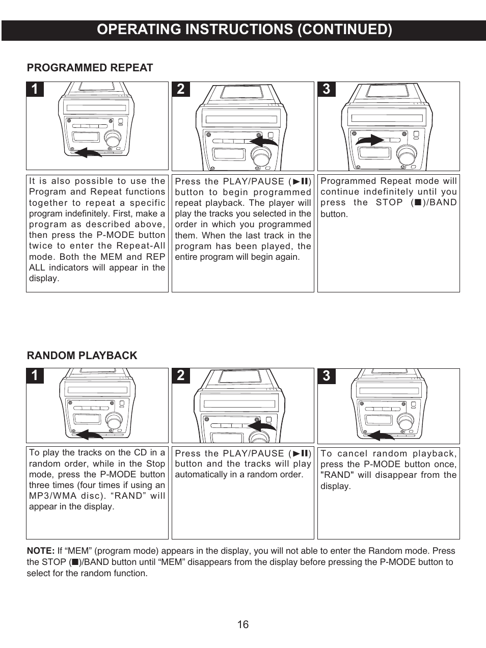 Operating instructions (continued) | Memorex MX4122 User Manual | Page 17 / 23