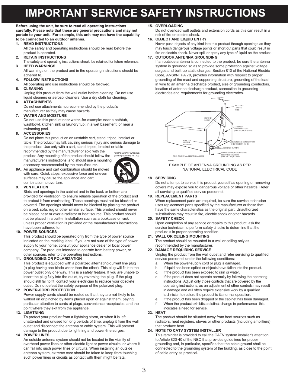 Important service safety instructions | Memorex MX4122 User Manual | Page 4 / 23