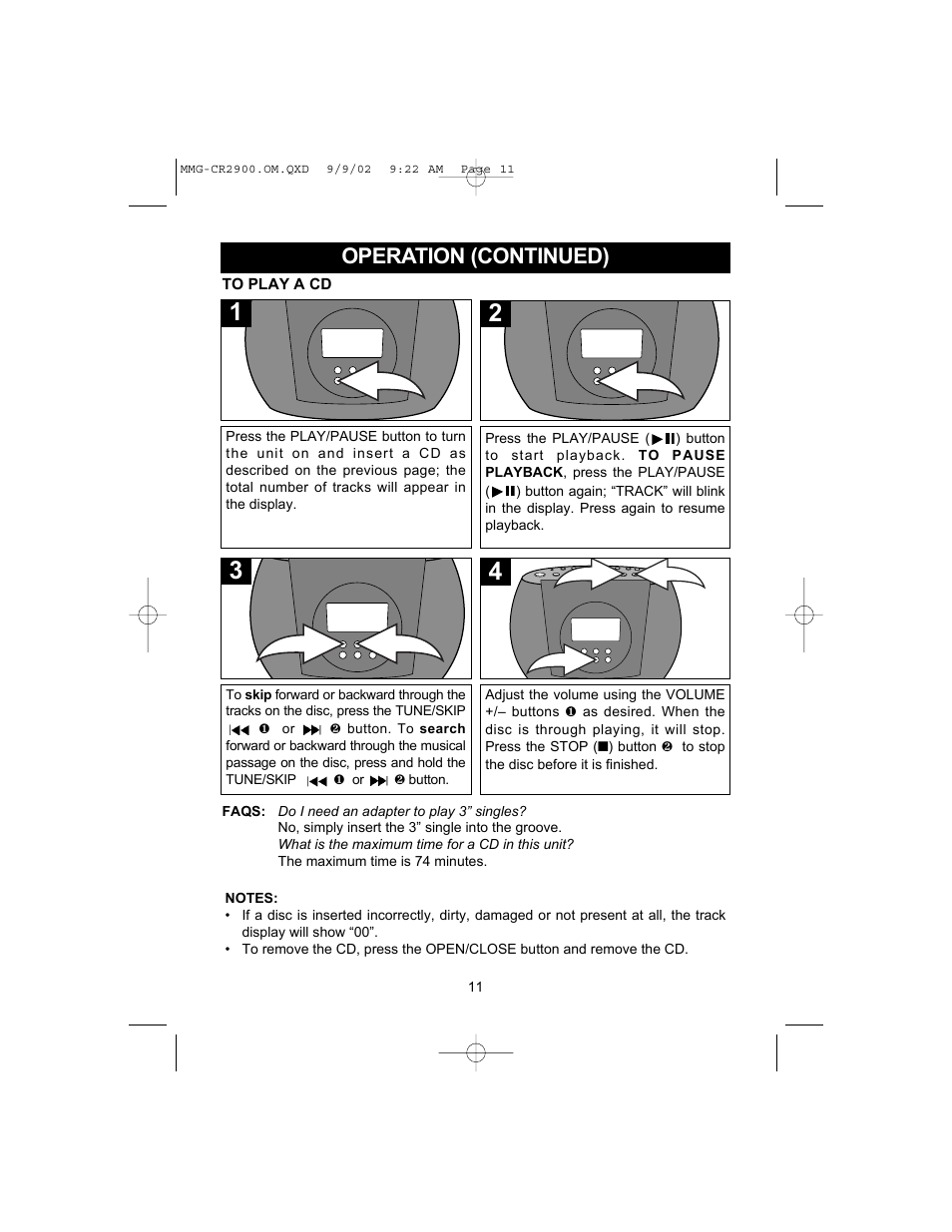 Operation (continued) | Memorex MMG-CR2900 User Manual | Page 12 / 22