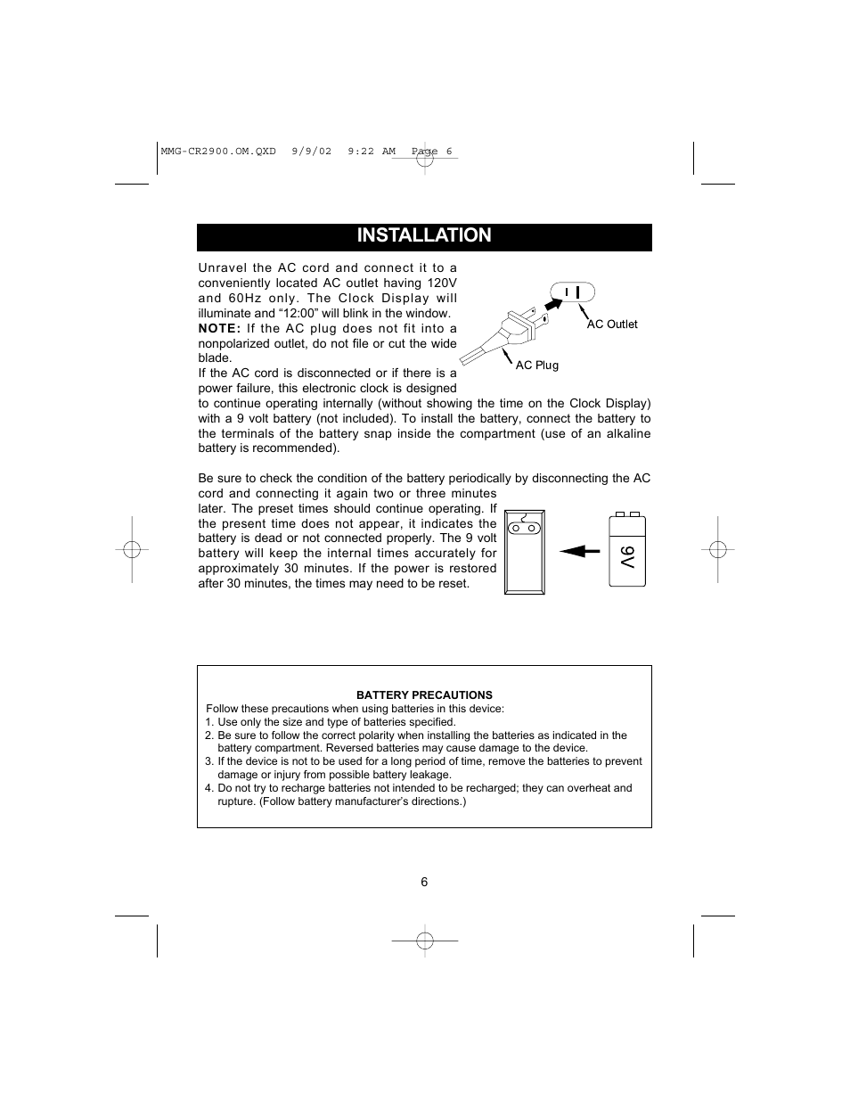 Installation | Memorex MMG-CR2900 User Manual | Page 7 / 22