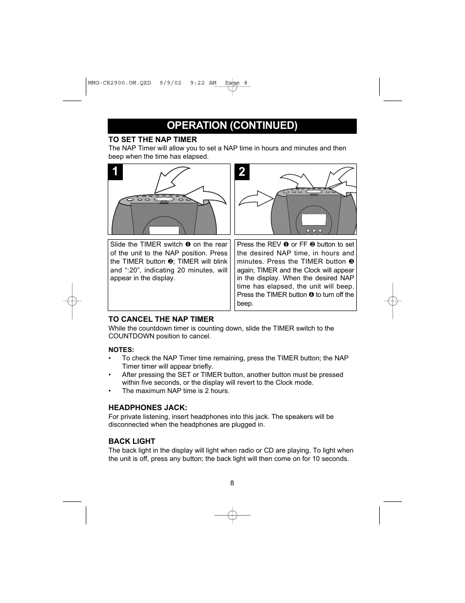 Operation (continued) | Memorex MMG-CR2900 User Manual | Page 9 / 22