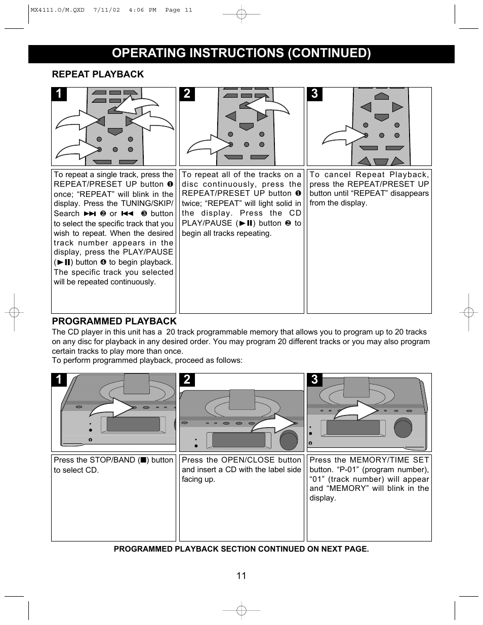 Operating instructions (continued) | Memorex MX4111 User Manual | Page 12 / 18