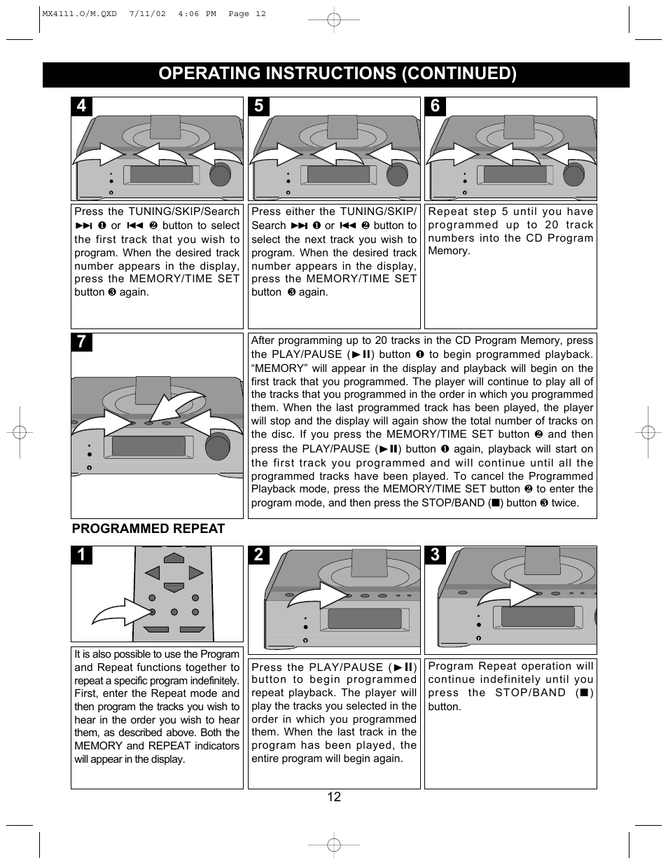 Operating instructions (continued) | Memorex MX4111 User Manual | Page 13 / 18