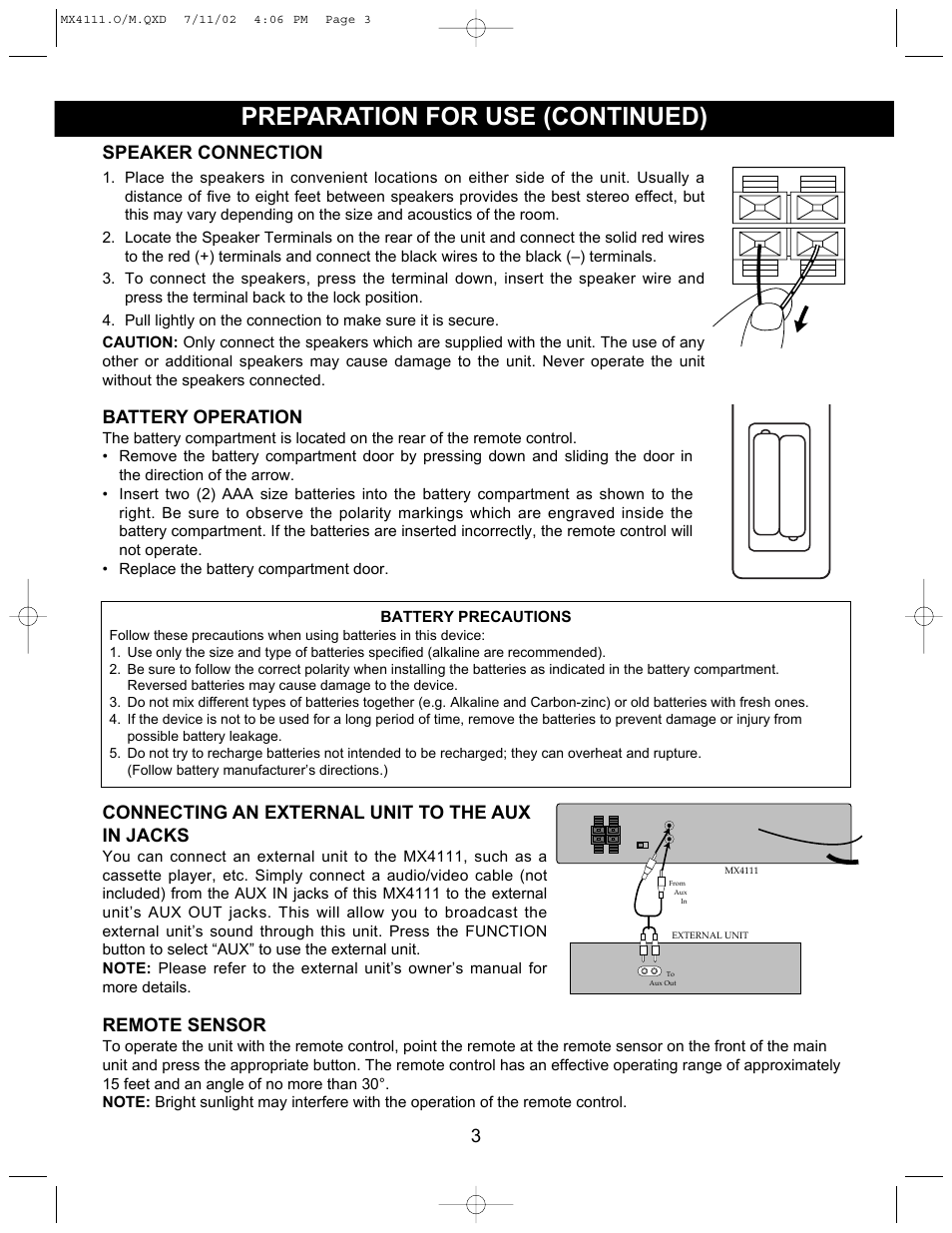 Preparation for use (continued) | Memorex MX4111 User Manual | Page 4 / 18