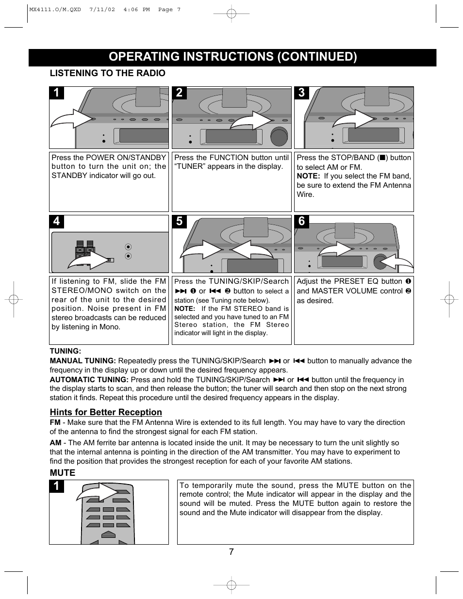 Operating instructions (continued) | Memorex MX4111 User Manual | Page 8 / 18