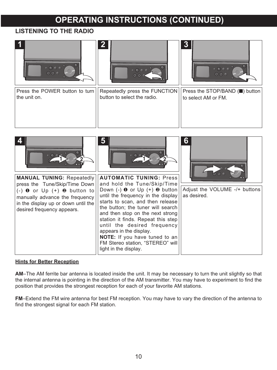 Operating instructions (continued) | Memorex MX4139 User Manual | Page 11 / 38