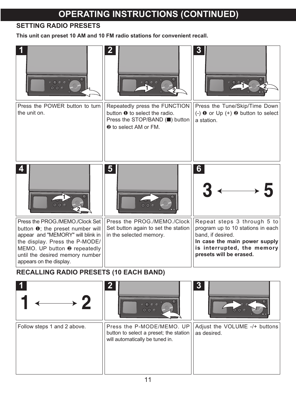 Operating instructions (continued) | Memorex MX4139 User Manual | Page 12 / 38