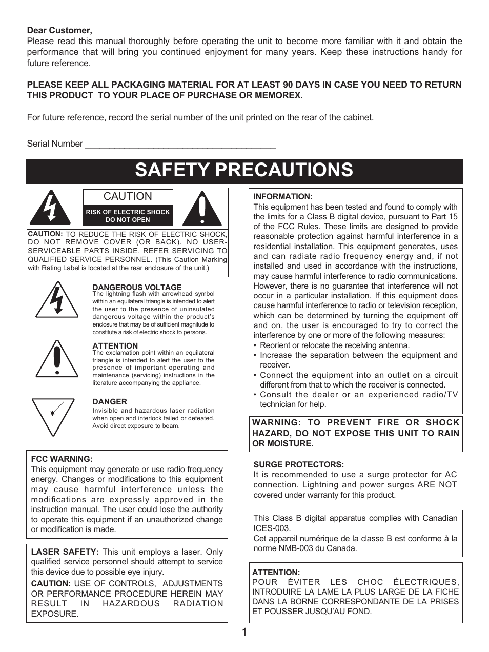 Safety precautions, Caution | Memorex MX4139 User Manual | Page 2 / 38