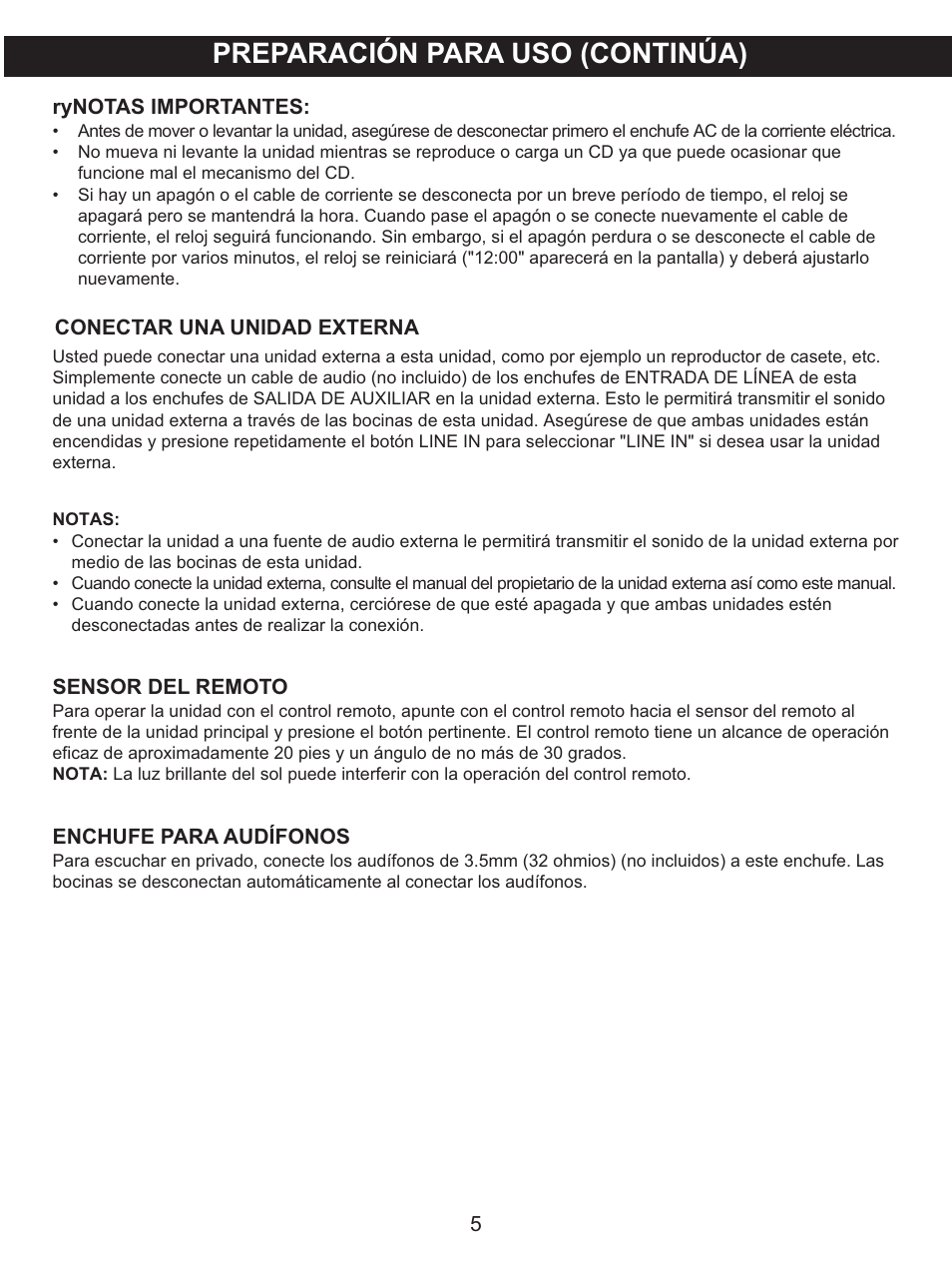 Preparación para uso (continúa) | Memorex MX4139 User Manual | Page 24 / 38