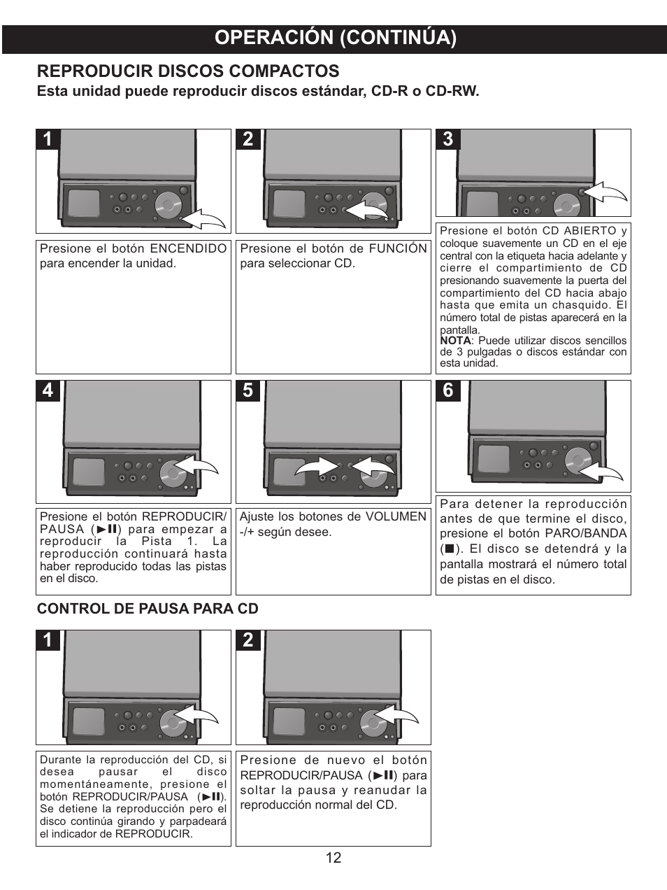 Operación (continúa), Reproducir discos compactos | Memorex MX4139 User Manual | Page 31 / 38