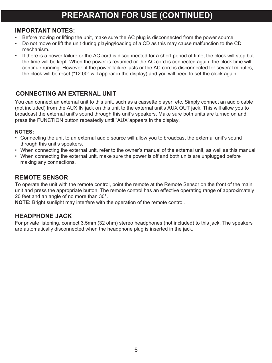 Preparation for use (continued) | Memorex MX4139 User Manual | Page 6 / 38