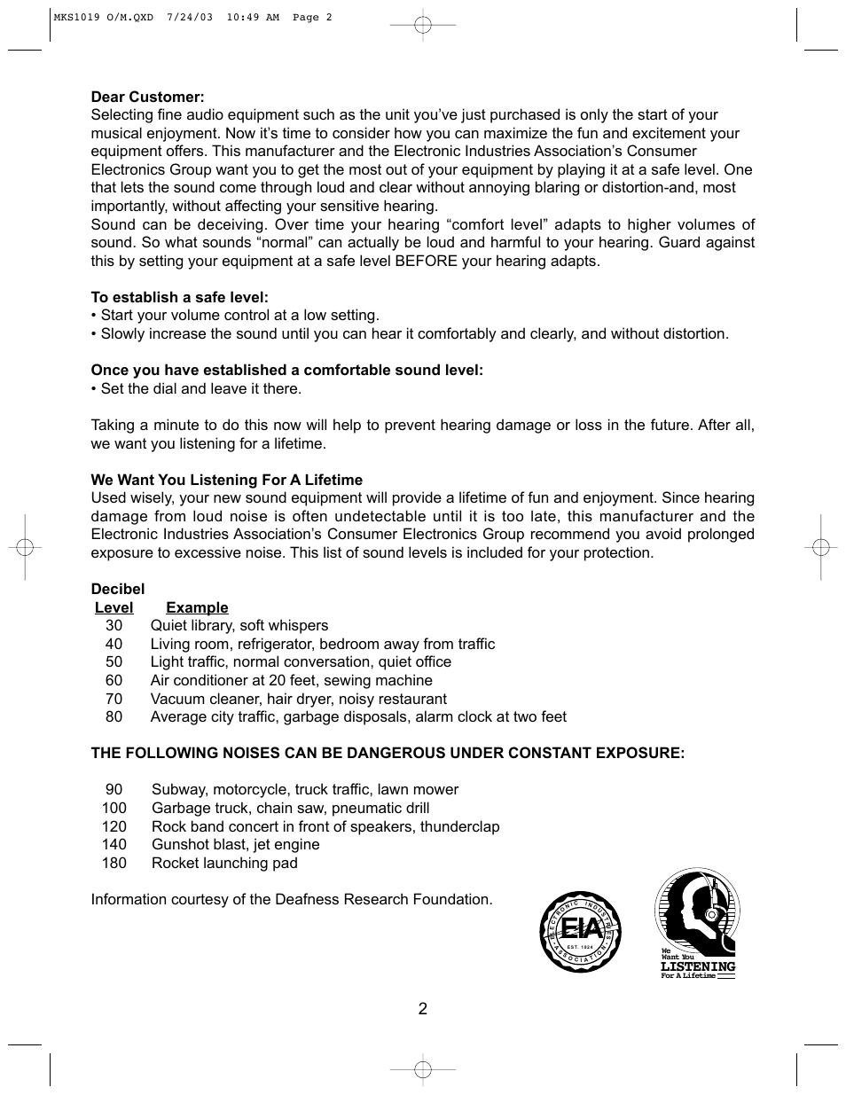 Listening | Memorex MKS1019 User Manual | Page 3 / 12