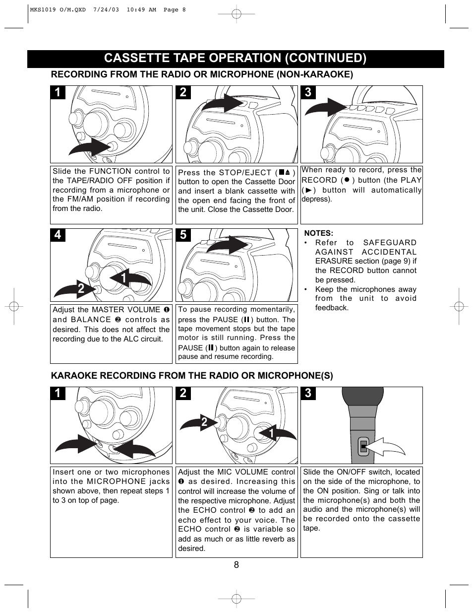 Cassette tape operation (continued) | Memorex MKS1019 User Manual | Page 9 / 12
