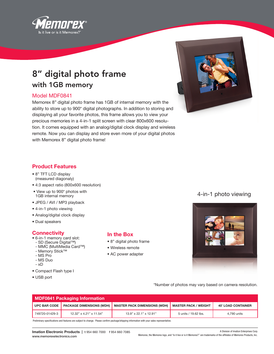 Memorex MDF0841 User Manual | 1 page