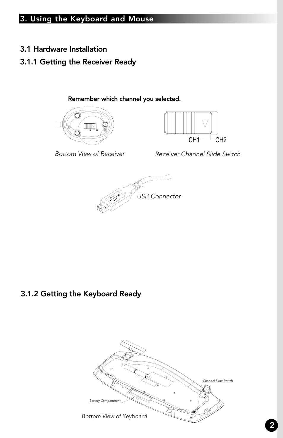 Using the keyboard and mouse, 2 getting the keyboard ready | Memorex RF7000 User Manual | Page 7 / 24